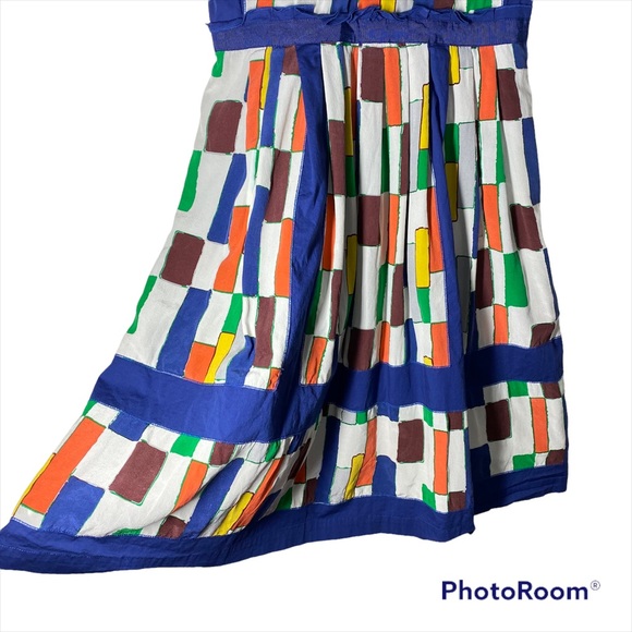 Plenty Tracy Reese Applique Frock Tiles Silk Dress With Pockets Blue White Sz 8 - Picture 6 of 11